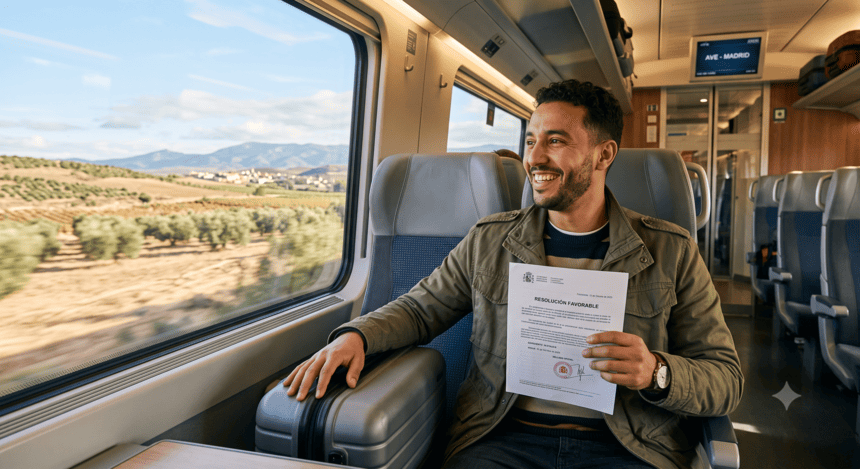 migrante en el tren demostrando que se puede viajar con la resolución favorable