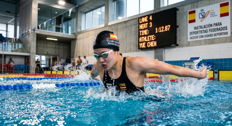 nadadora china del club natación de Barcelona en competición