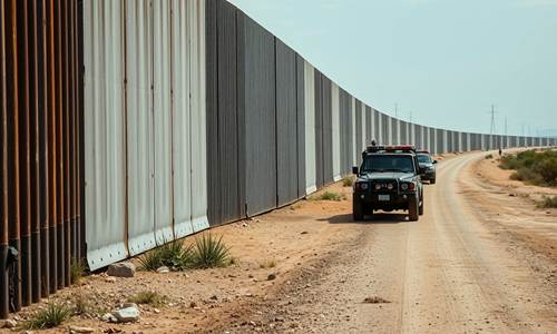 Patrulla de la guardia nacional en la frontera sur de estados unidos junto al muro.